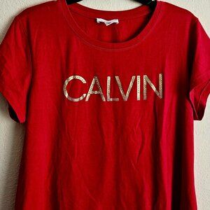 Calvin Klein L red tshirt with gold lettering